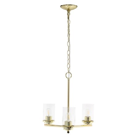 LALIA HOME 3-Light 15" Classic Contemporary Clear Glass and Metal Hanging Pendant Chandelier, Gold LHP-3012-GL